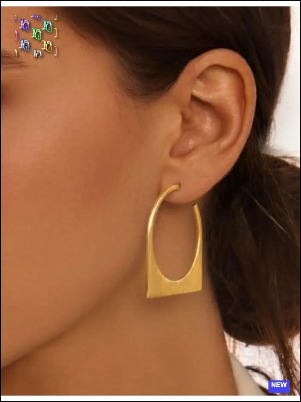 14K Gold Plated Brushed Geometric Hoop Drop Earrings Lightweight
